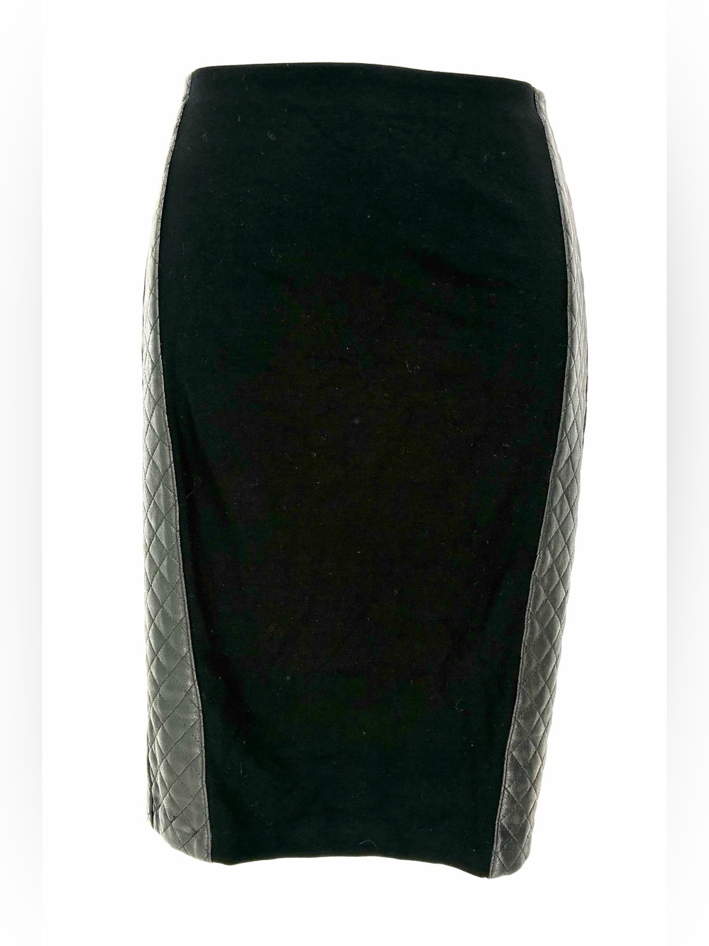 Bailey 44 Black Cotton Knit Quilted Faux Leather Panel Pencil Skirt XS